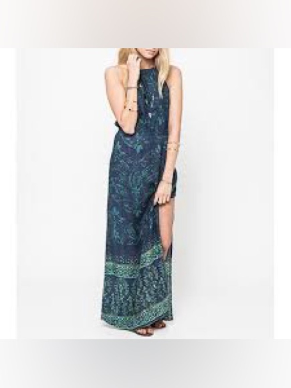 O'Neill Navy and Teal Floral High-Low Women's Dillon Maxi Dress